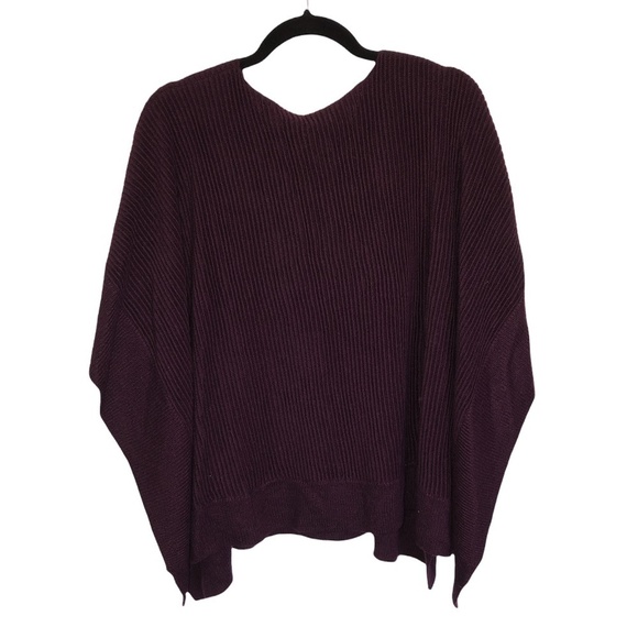 LOFT Poncho Women's Size XS/S Purple Plum Oversized Rib-Knit - Picture 3 of 7